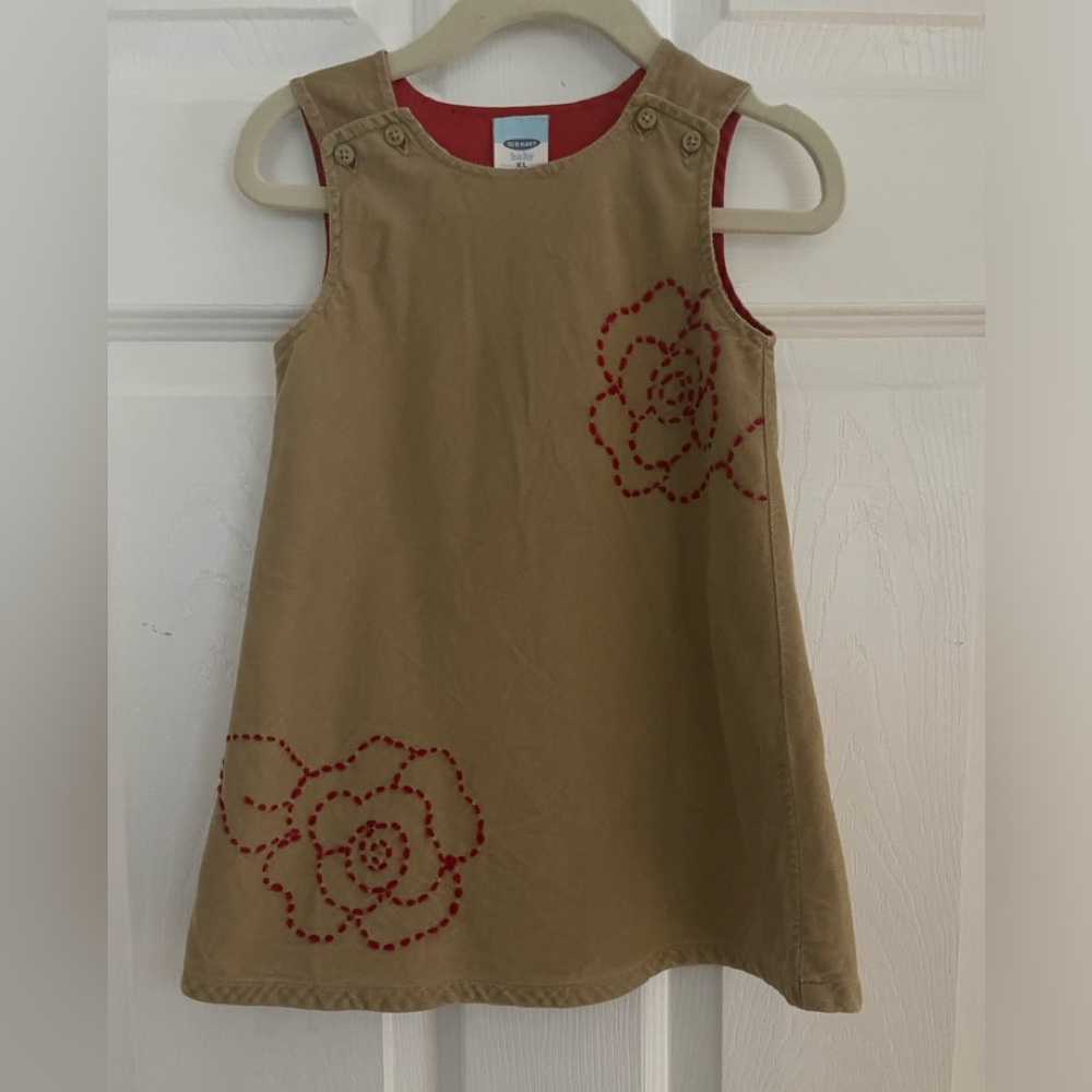Micro corduroy dress in size 2T, tan with red embroidered flowers. Classic!
